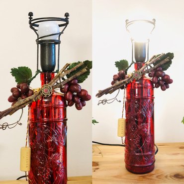 Unikat Tischlampe aus 100% recycelten Glas für Weinfreaks - Lampendesign  von KreaFreiKunst by TLN - kreafreikunst.de