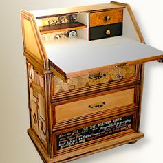 Besonderer Schreibtisch Antik Holz Kunstvoll - Kreatives Möbel Unikat