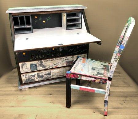 Design Sekretär Schreibtisch und Stuhl mit personalisierbaren Flächen • KreaFreiKunst by TLN