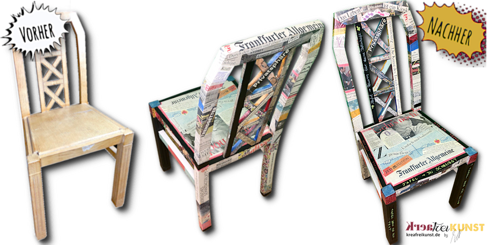 Unikate Einrichtung aus Möbel Upcycling • Stuhl News Design • KreaFreiKunst by TLN