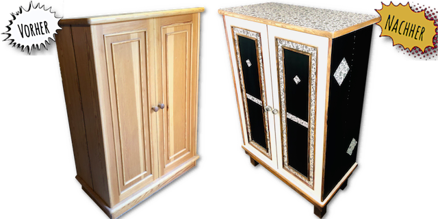 Nachhaltige Möbel aus Upcycling Kunst • Schuhschrank Vorher Nachher • KreaFreiKunst by TLN
